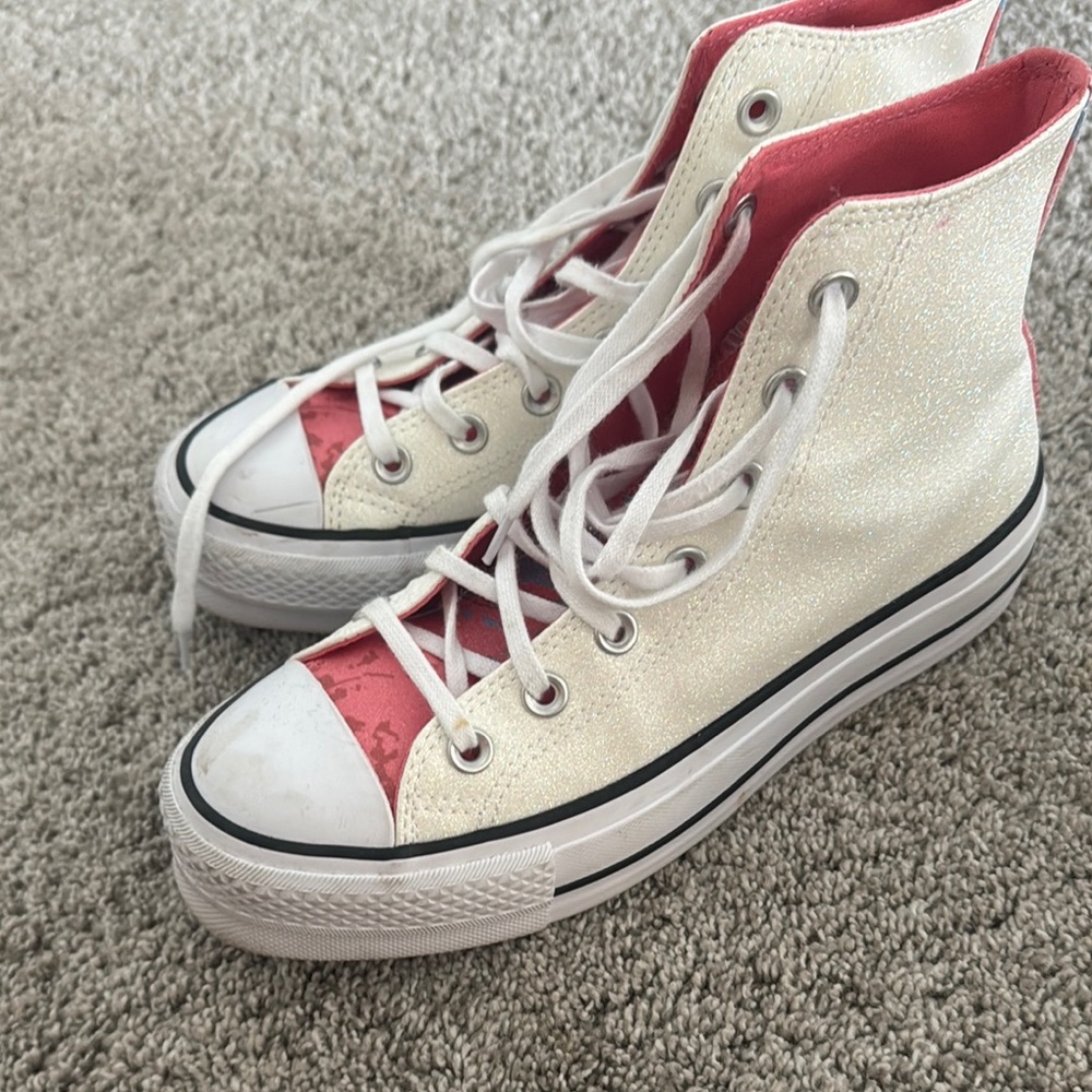 Converse Sparkly Women's Platform High-Top Sneakers - Sparkly White and Pink